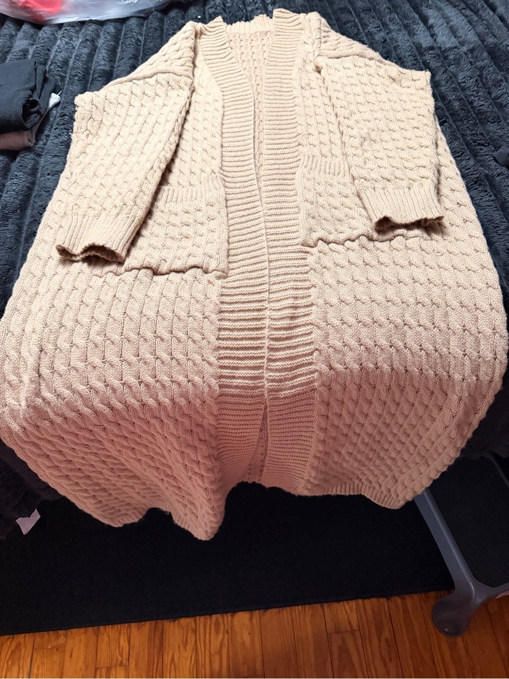 SHEIN Cable Knit Open-Front Cardigan - Cream